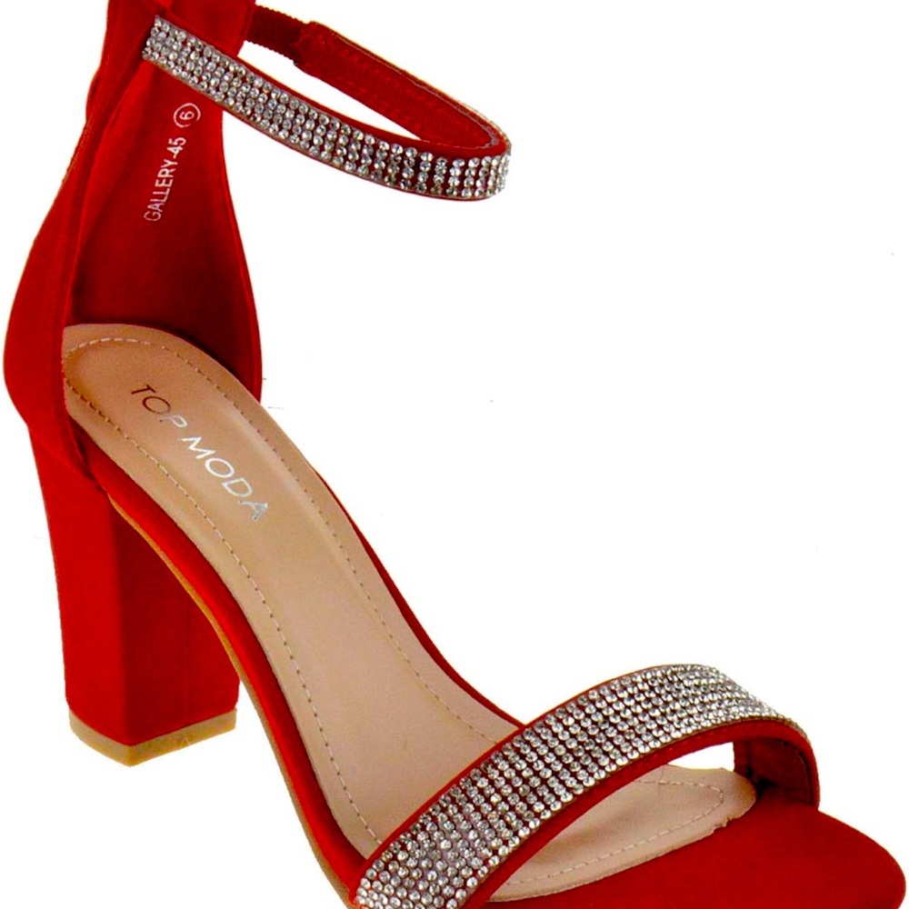TOP Moda G 45 Womens Chunky Heel Single Band Platform Rhinestone Dress Sandals